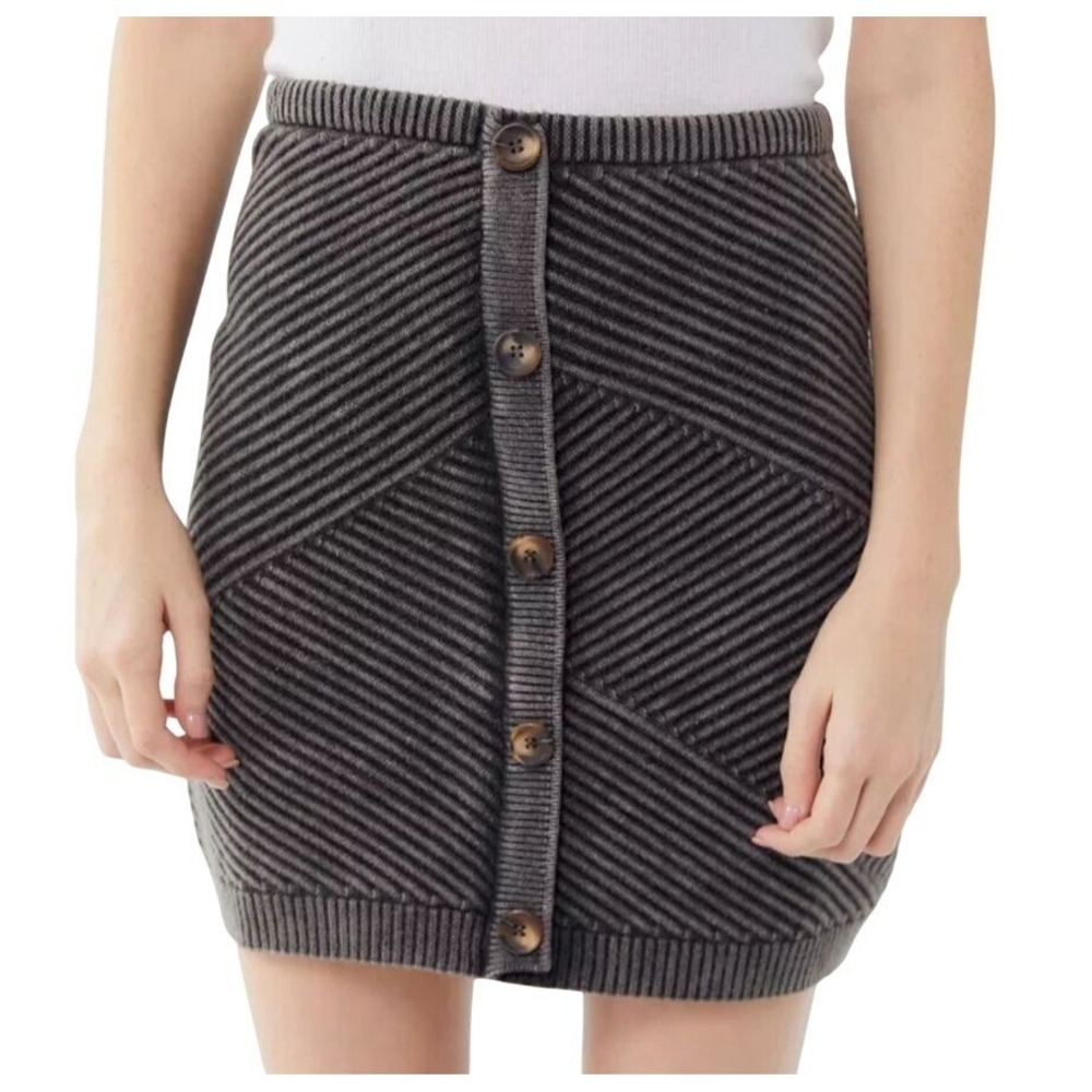 Emory Park Skirt Women L Black Chunky Knit Retro Neutral Mini Striped Western